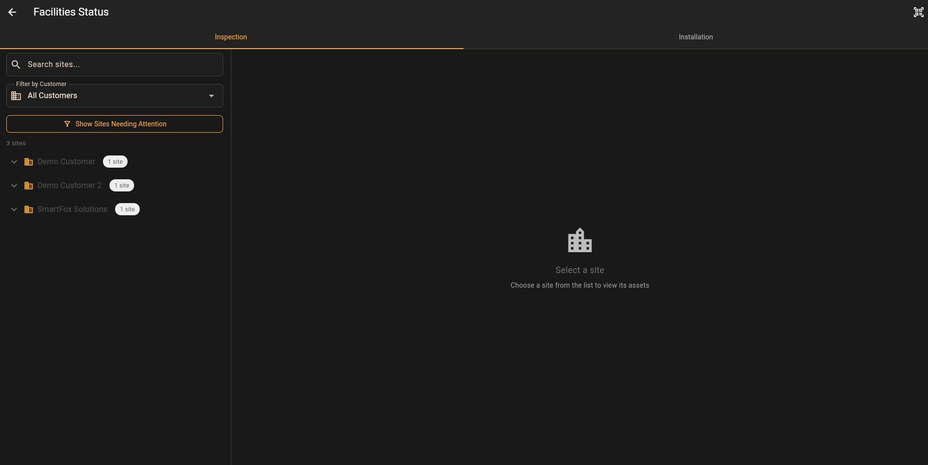 Sites list — full portfolio view